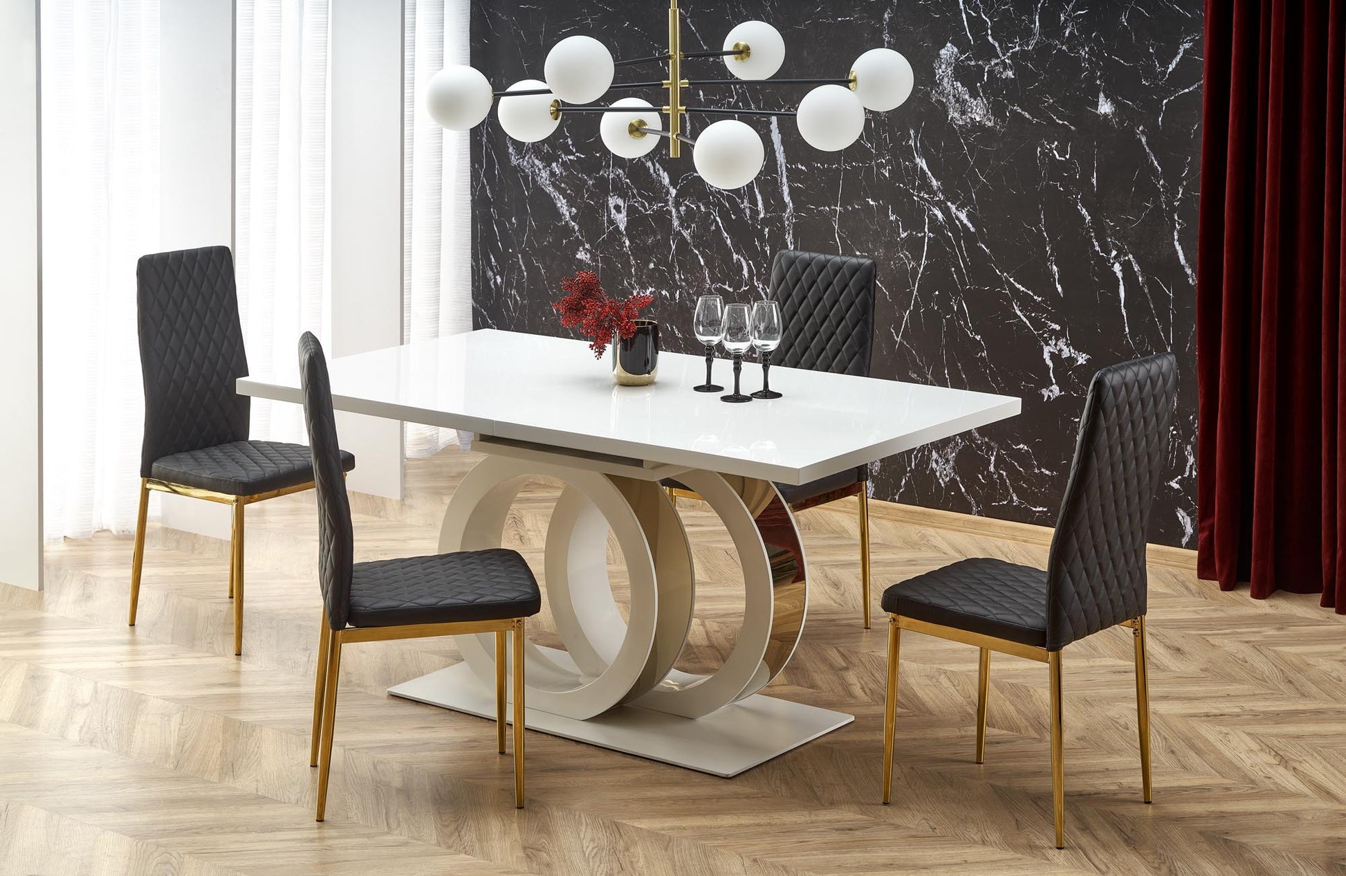Kitchen Table Galardo | size: Length: 90cm, Width: 200cm, Height: 76cm | color: White/Gold | image: 2 | variant: 1013015
