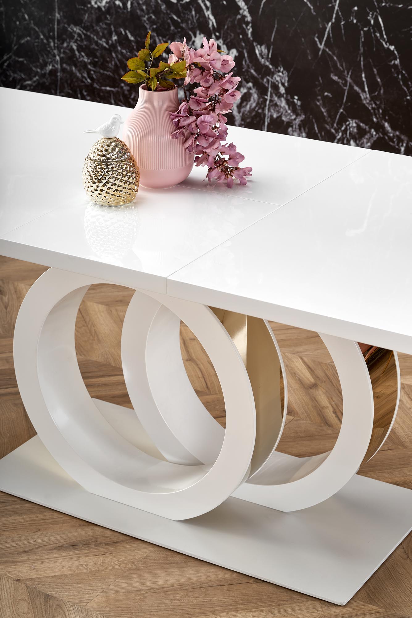Kitchen Table Galardo | size: Length: 90cm, Width: 200cm, Height: 76cm | color: White/Gold | image: 3 | variant: 1013015