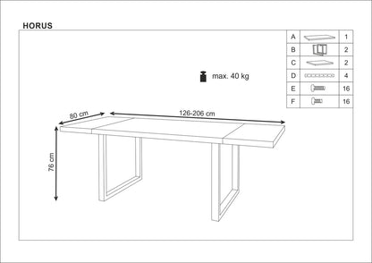 Kitchen Table Horus | size: Length: 80cm, Width: 206cm, Height: 76cm | color: Black/Oak | image: 10 | variant: 1011275