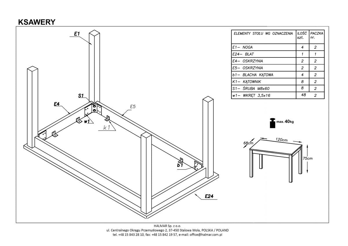 Kitchen Table Ksawery | size: Length: 68cm, Width: 120cm, Height: 76cm | color: White/Oak | image: 5 | variant: 1006380