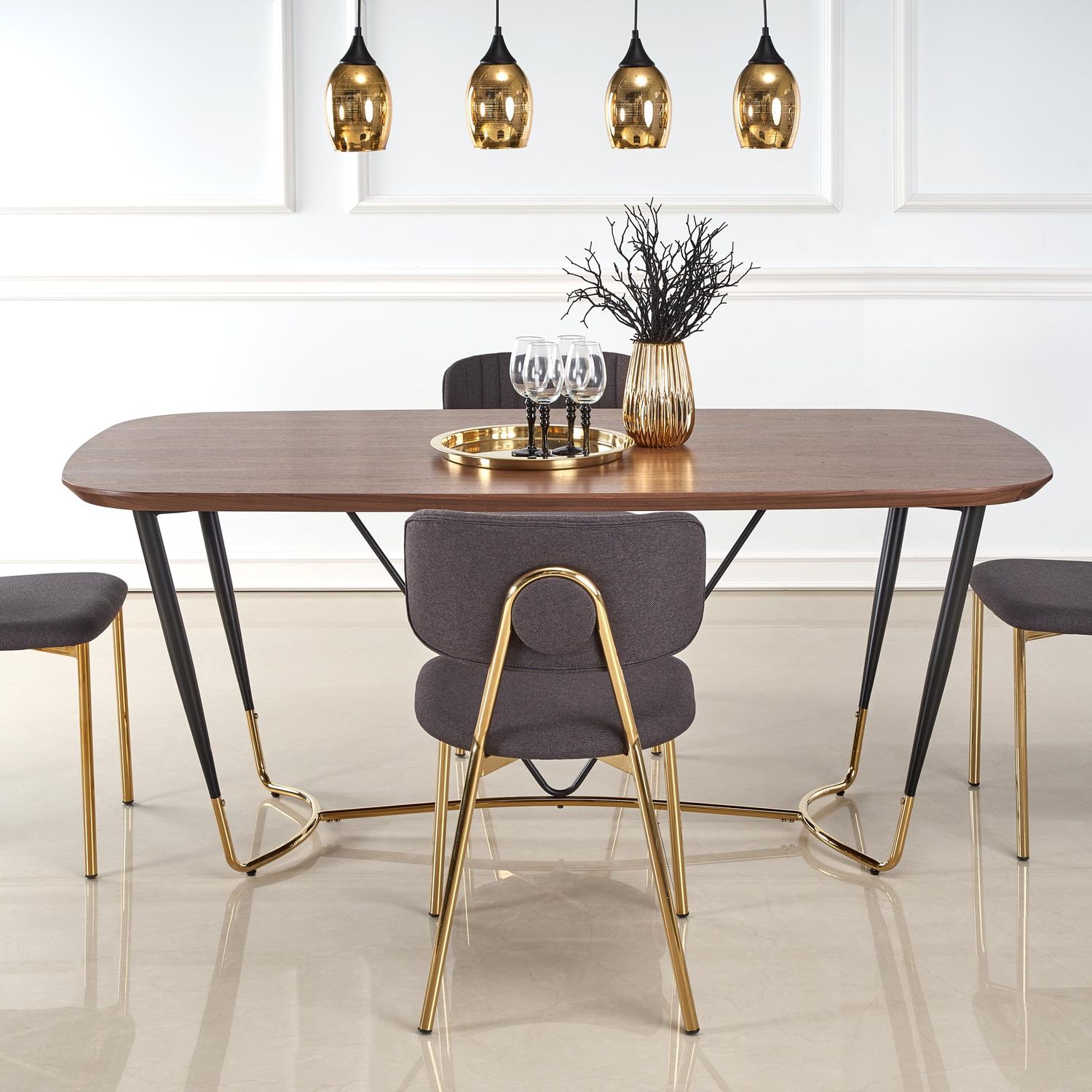Kitchen Table Manchester | size: Length: 90cm, Width: 180cm, Height: 76cm | color: Black/Walnut | image: 5 | variant: 1011279