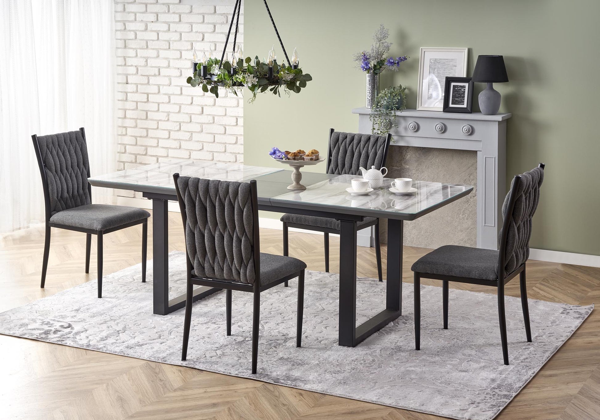 Kitchen Table Marley | size: Length: 90cm, Width: 200cm, Height: 76cm | color: Marble/Black/Grey | image: 3 | variant: 1012578