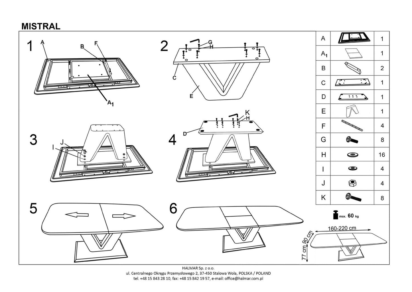 Kitchen Table Mistral | size: Length: 90cm, Width: 220cm, Height: 77cm | color: White | image: 10 | variant: 1011300