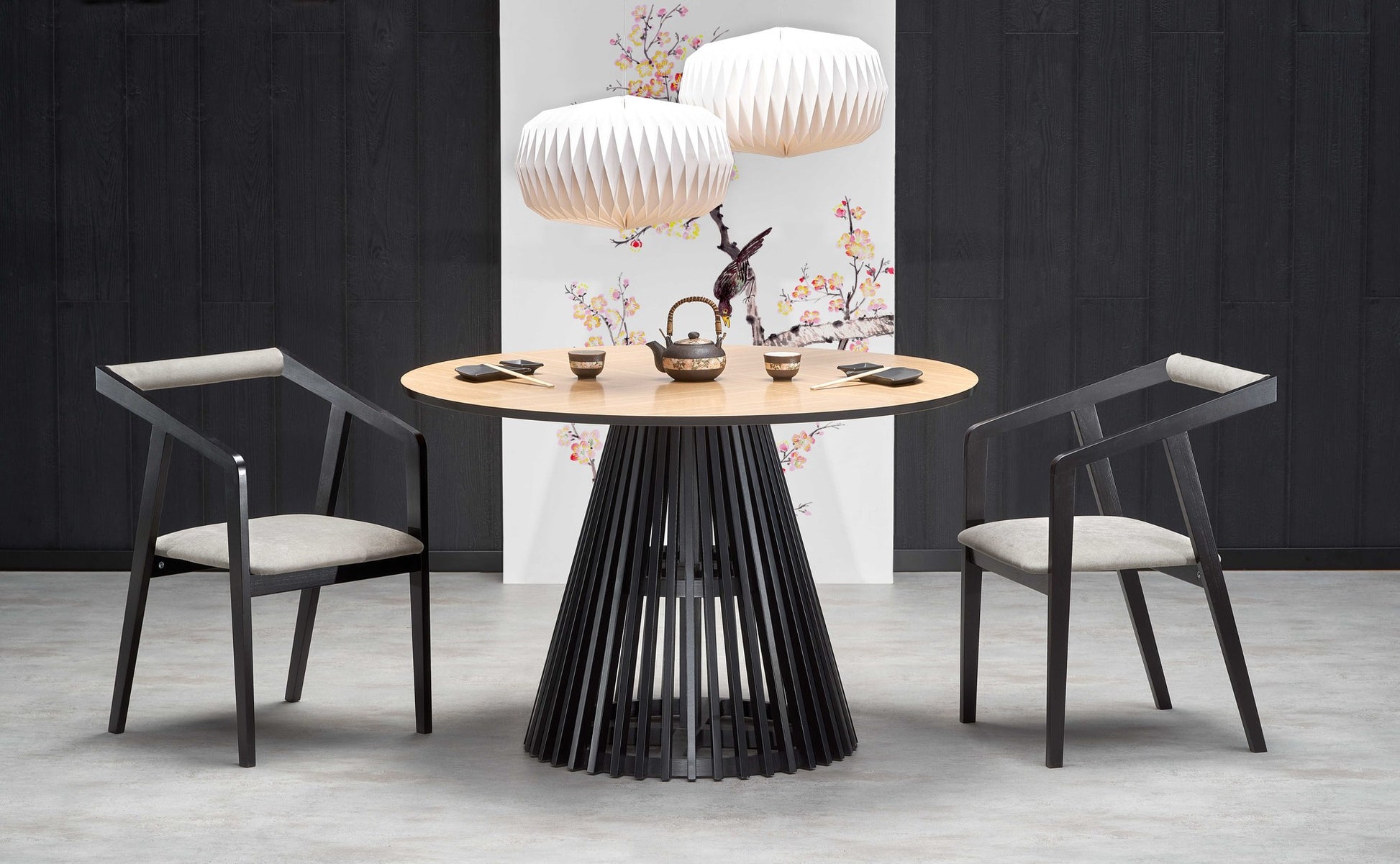 Kitchen Table Miyaki | size: Length: 120cm, Width: 120cm, Height: 77cm, Diameter: 120cm | color: Black/Oak | image: 5 | variant: 1012580