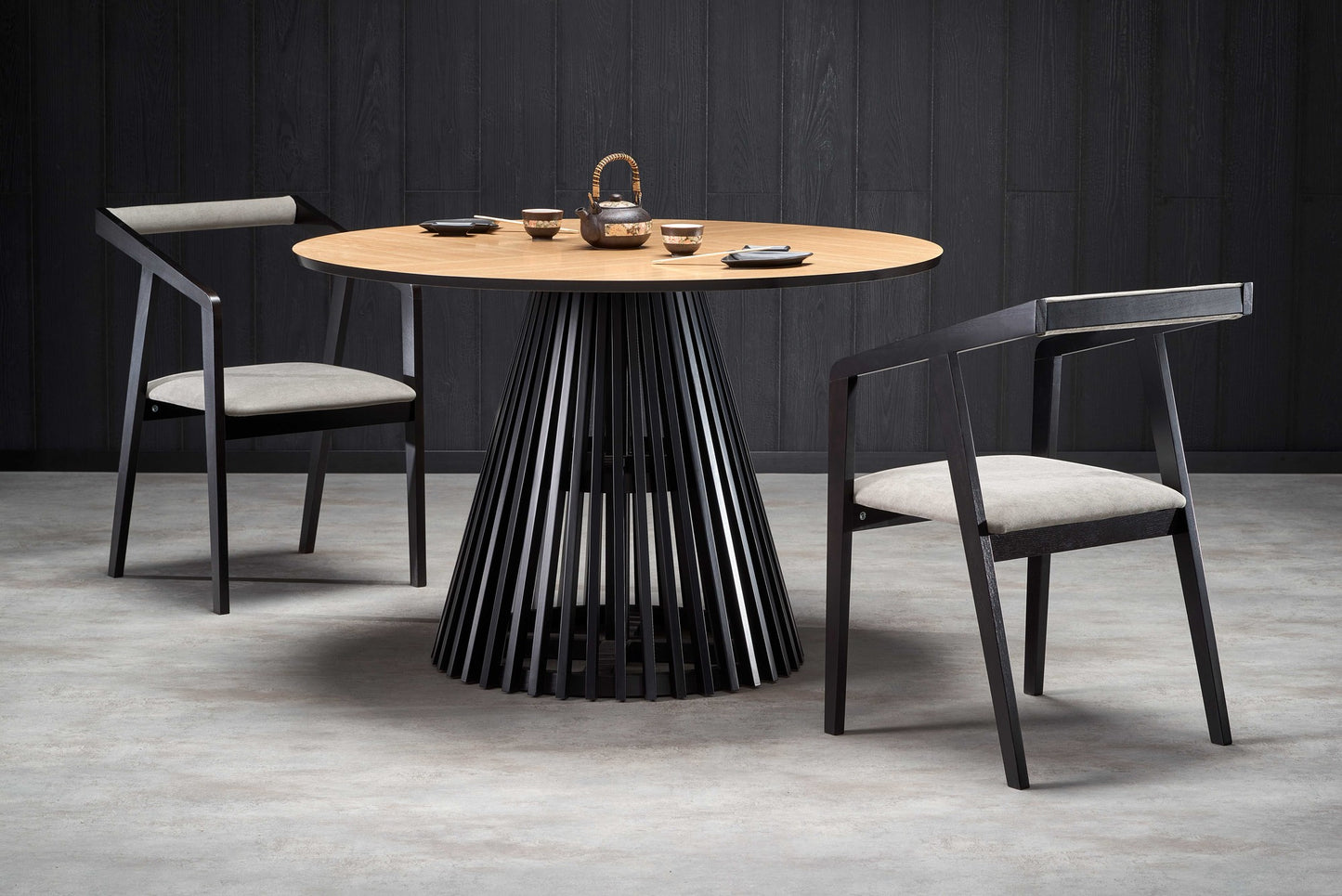 Kitchen Table Miyaki | size: Length: 120cm, Width: 120cm, Height: 77cm, Diameter: 120cm | color: Black/Oak | image: 6 | variant: 1012580