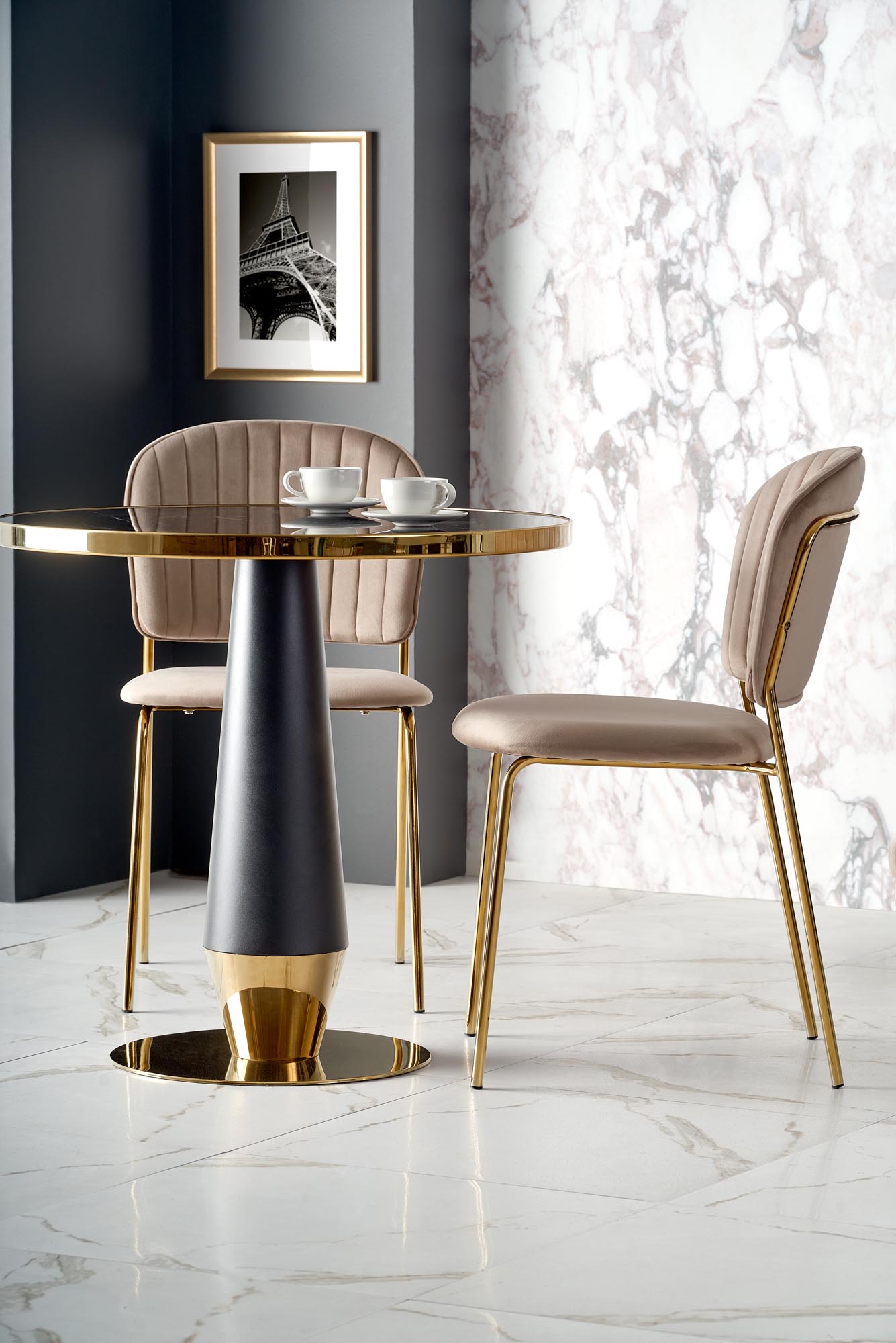 Kitchen Table Molina | size: Length: 59cm, Width: 59cm, Height: 74cm, Diameter: 59cm | color: Marble/Black/Gold | image: 2 | variant: 1013022