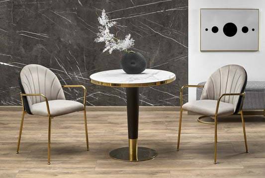 Kitchen Table Morata | size: Length: 79cm, Width: 79cm, Height: 74cm, Diameter: 79cm | color: White/Marble/Black/Gold | image: 1 | variant: 1013023
