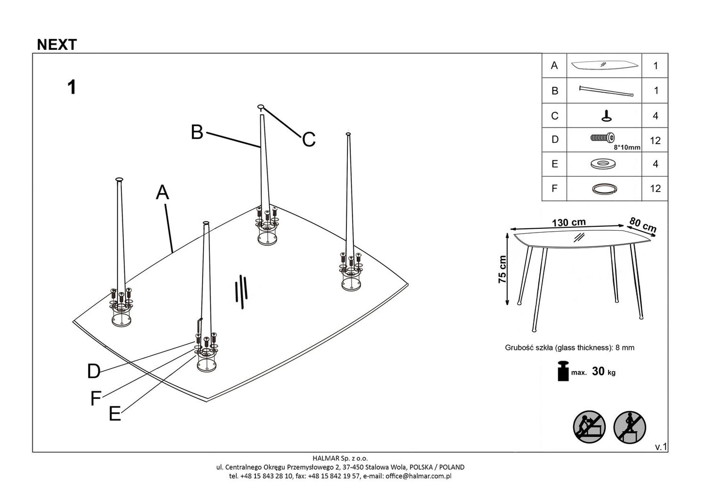 Kitchen Table Next | size: Length: 80cm, Width: 130cm, Height: 75cm | color: Transparent | image: 6 | variant: 1013006