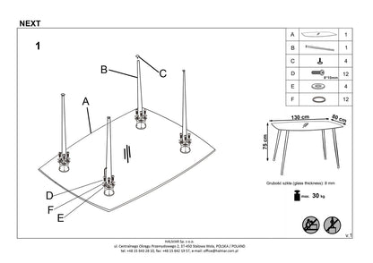 Kitchen Table Next | size: Length: 80cm, Width: 130cm, Height: 75cm | color: Transparent | image: 6 | variant: 1013006