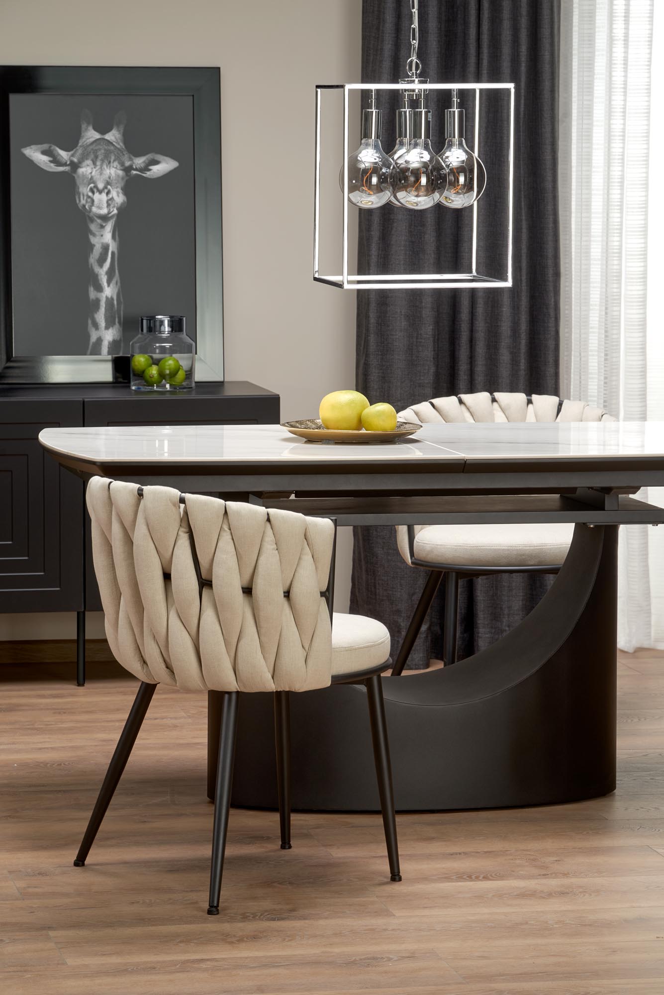 Kitchen Table Osman | size: Length: 90cm, Width: 220cm, Height: 77cm | color: White/Marble/Black | image: 3 | variant: 1013025