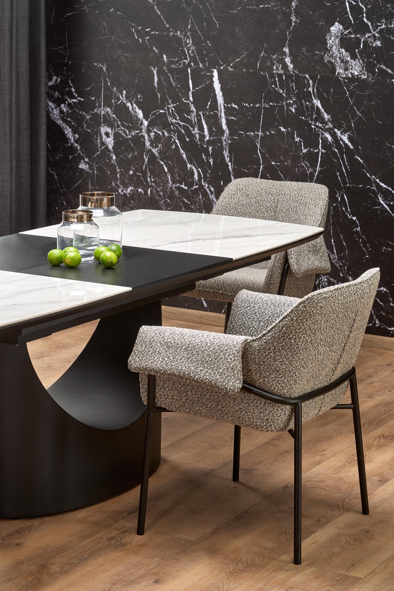 Kitchen Table Osman | size: Length: 90cm, Width: 220cm, Height: 77cm | color: White/Marble/Black | image: 4 | variant: 1013025