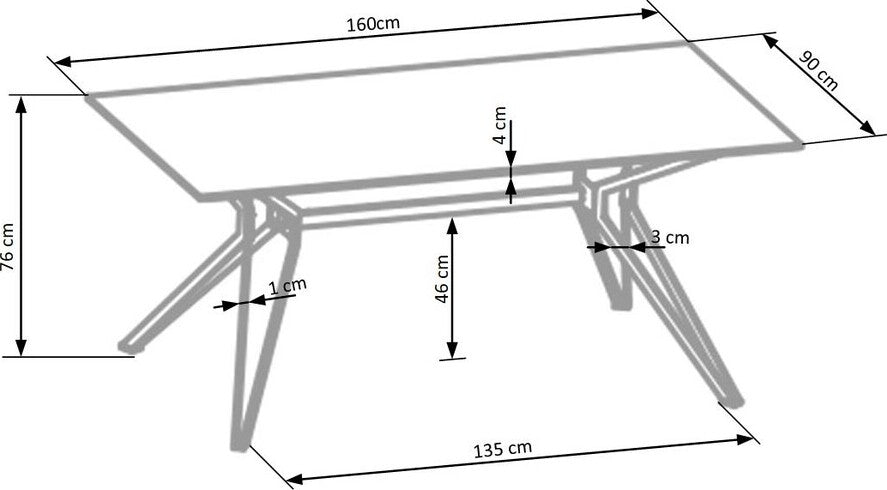 Kitchen Table Pascal | size: Length: 90cm, Width: 160cm, Height: 76cm | color: White | image: 5 | variant: 1011259