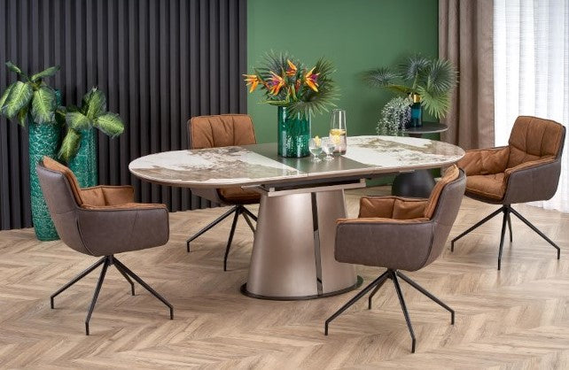 Kitchen Table Robinson | size: Length: 90cm, Width: 200cm, Height: 76cm | color: Beige/Coffee/Marble | image: 1 | variant: 1013026