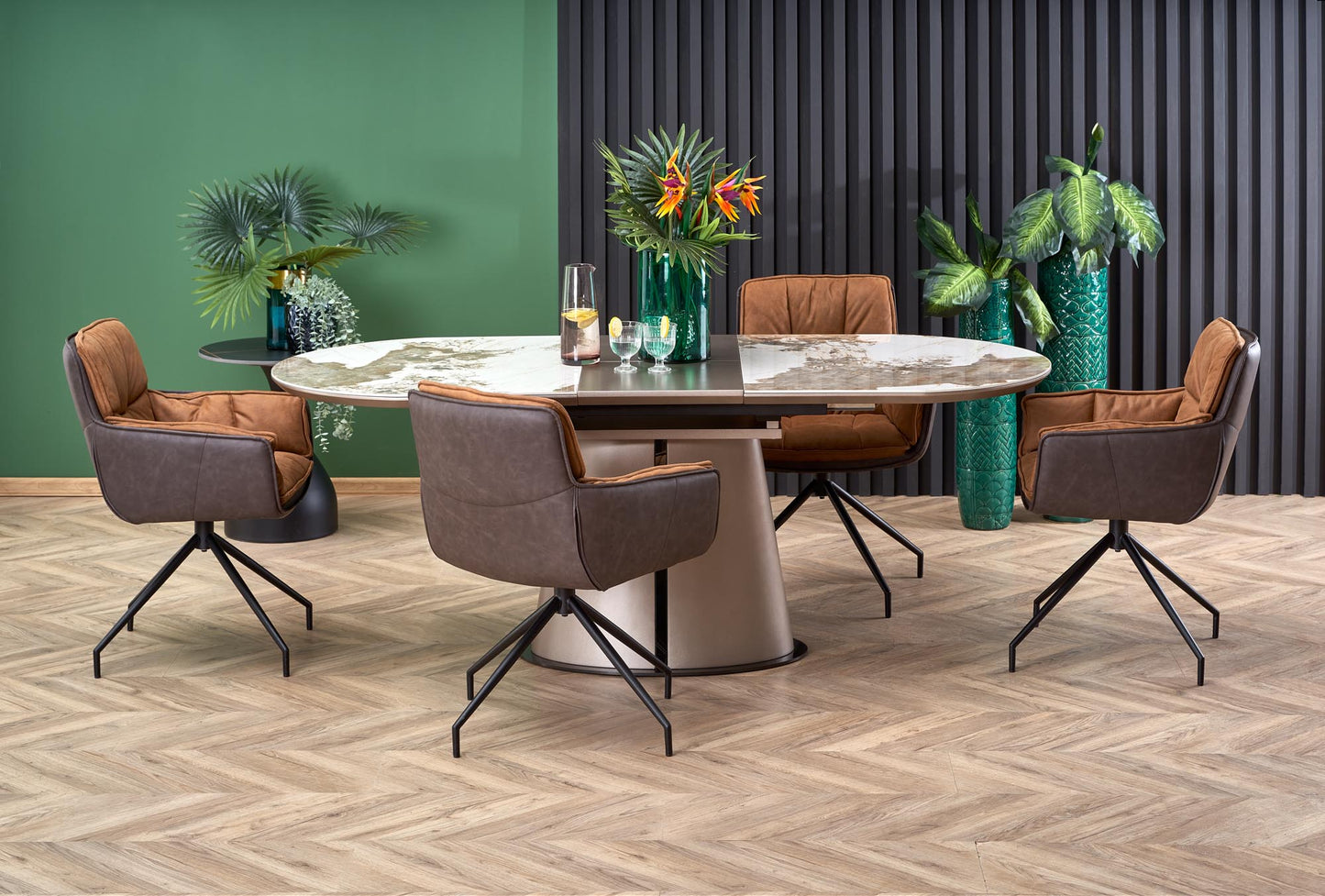 Kitchen Table Robinson | size: Length: 90cm, Width: 200cm, Height: 76cm | color: Beige/Coffee/Marble | image: 2 | variant: 1013026