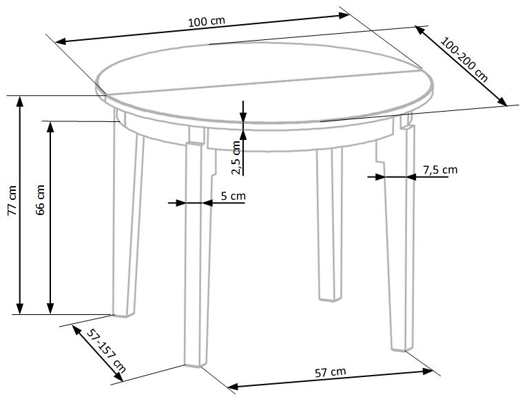 Kitchen Table Sorbus | size: Length: 100cm, Width: 200cm, Height: 77cm, Diameter: 100cm | color: Oak | image: 8 | variant: 1006405