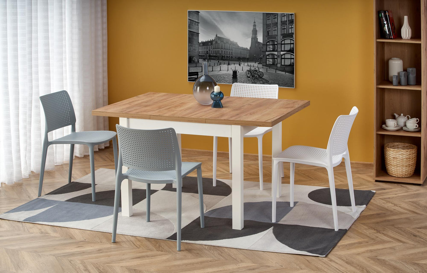 Kitchen Table Tiago 1 | size: Length: 90cm, Width: 125cm, Height: 70cm | color: White/Oak | image: 2 | variant: 1006415