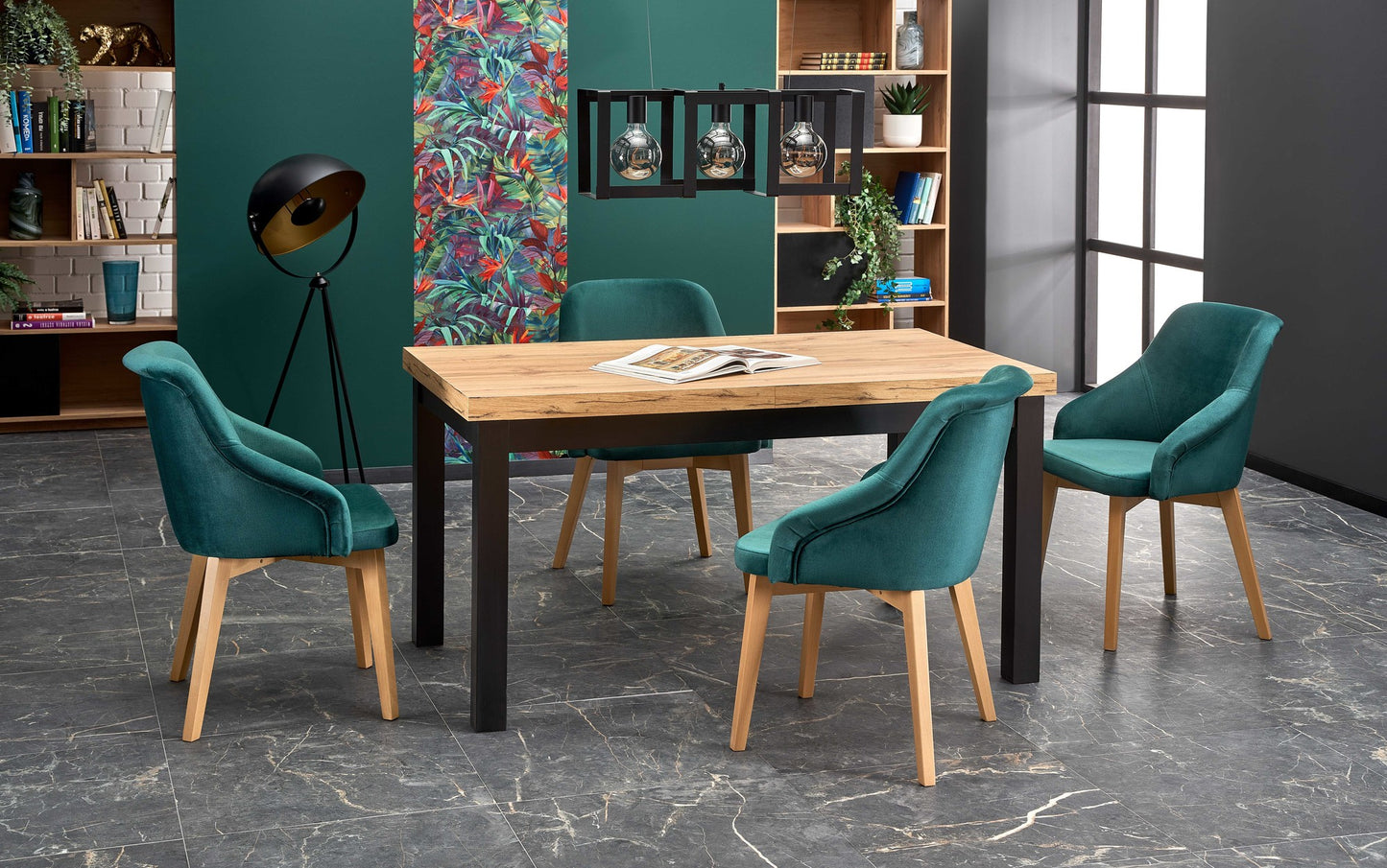 Kitchen Table Tiago | size: Length: 80cm, Width: 220cm, Height: 76cm | color: Black/Oak | image: 2 | variant: 1006413