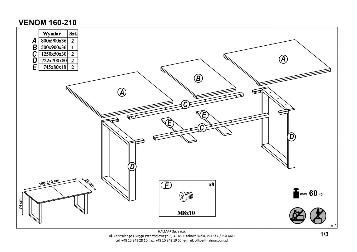 Kitchen Table Venom 1 | size: Length: 90cm, Width: 210cm, Height: 74cm | color: Black/Oak | image: 8 | variant: 1011253
