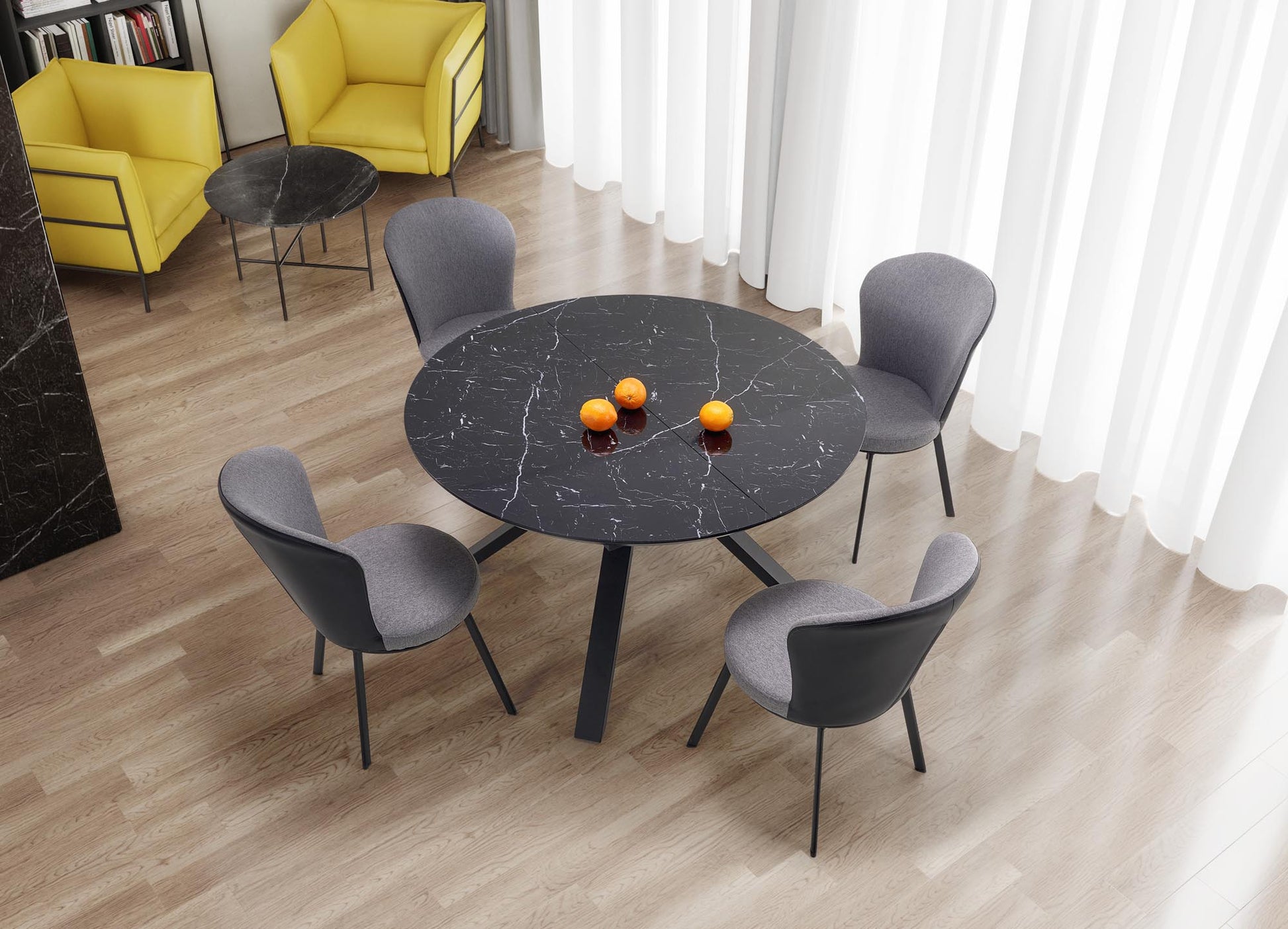 Kitchen Table Vertigo | size: Length: 130cm, Width: 180cm, Height: 76cm, Diameter: 130cm | color: Marble/Black | image: 4 | variant: 1012584