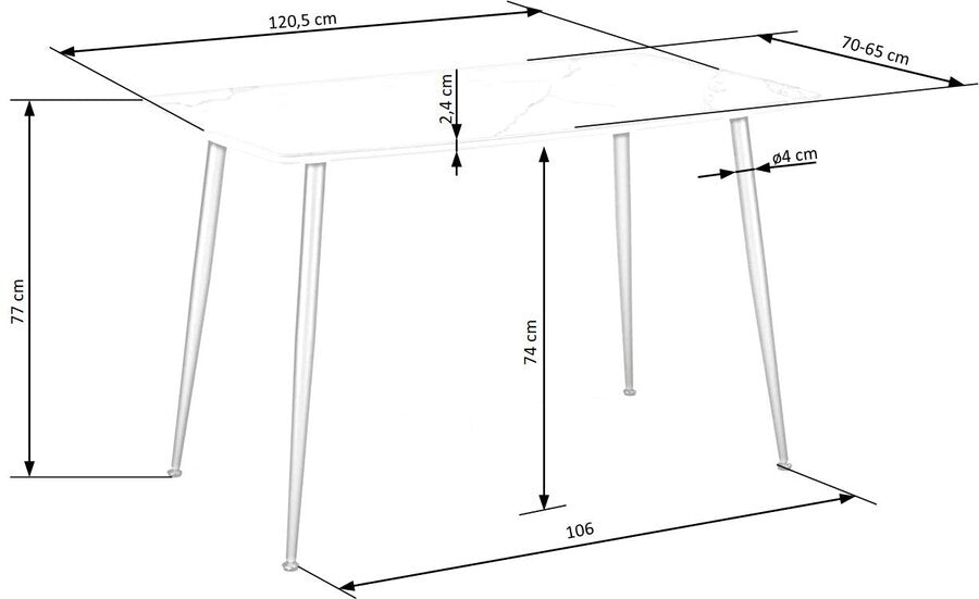 Kitchen Table West Beverley | size: Length: 70cm, Width: 120cm, Height: 65cm | color: White | image: 7 | variant: 1007118