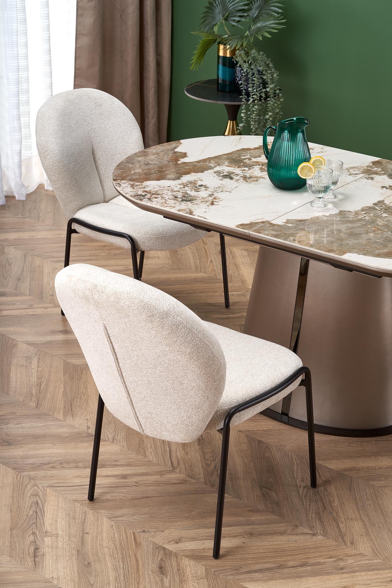 Kitchen Table West Cwmbran | size: Length: 90cm, Width: 200cm, Height: 76cm | color: Beige/Coffee/Marble | image: 6 | variant: 1007411