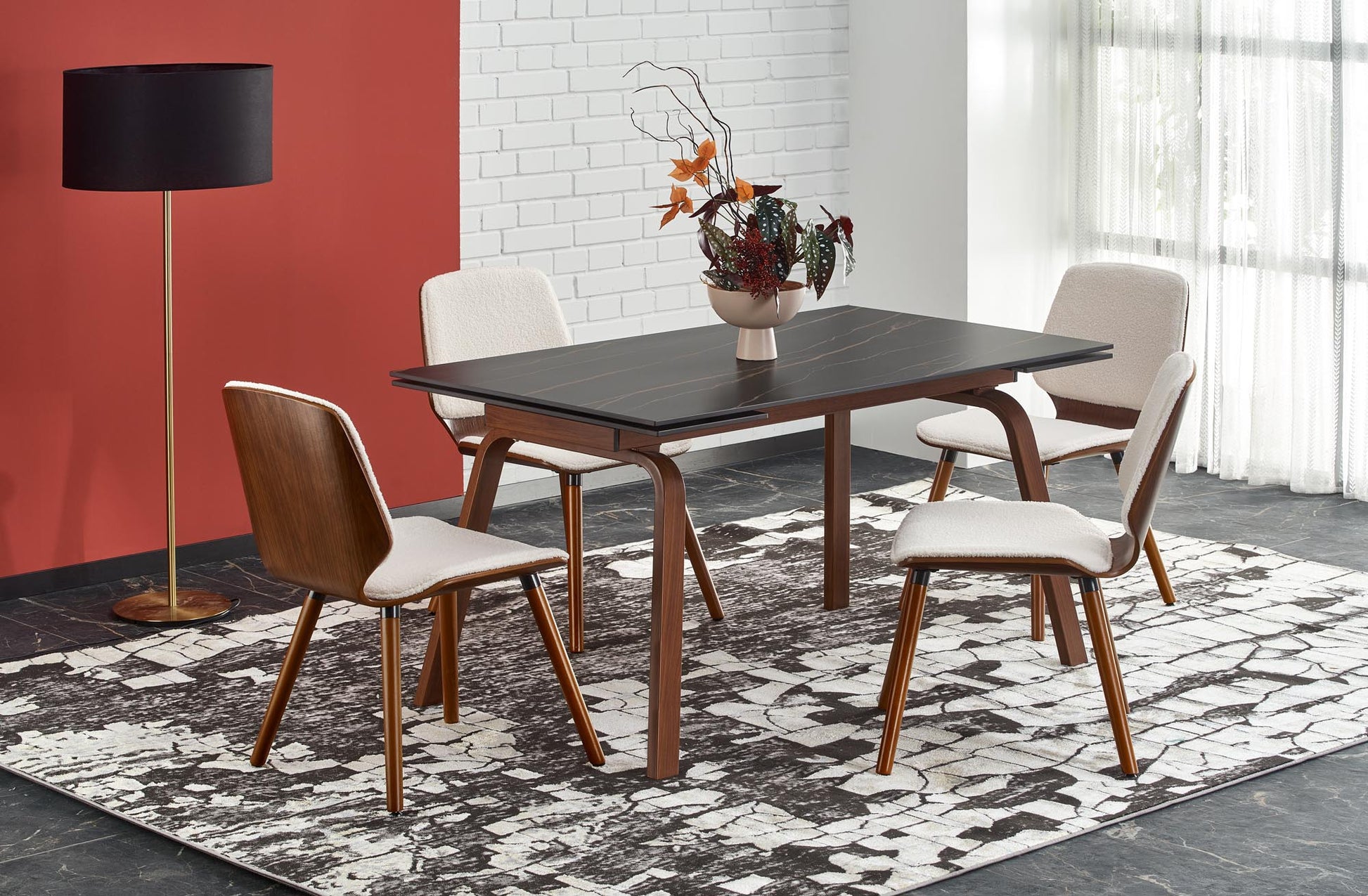 Kitchen Table West Narberth | size: Length: 82cm, Width: 200cm, Height: 76cm | color: Marble/Black/Walnut | image: 2 | variant: 1007406