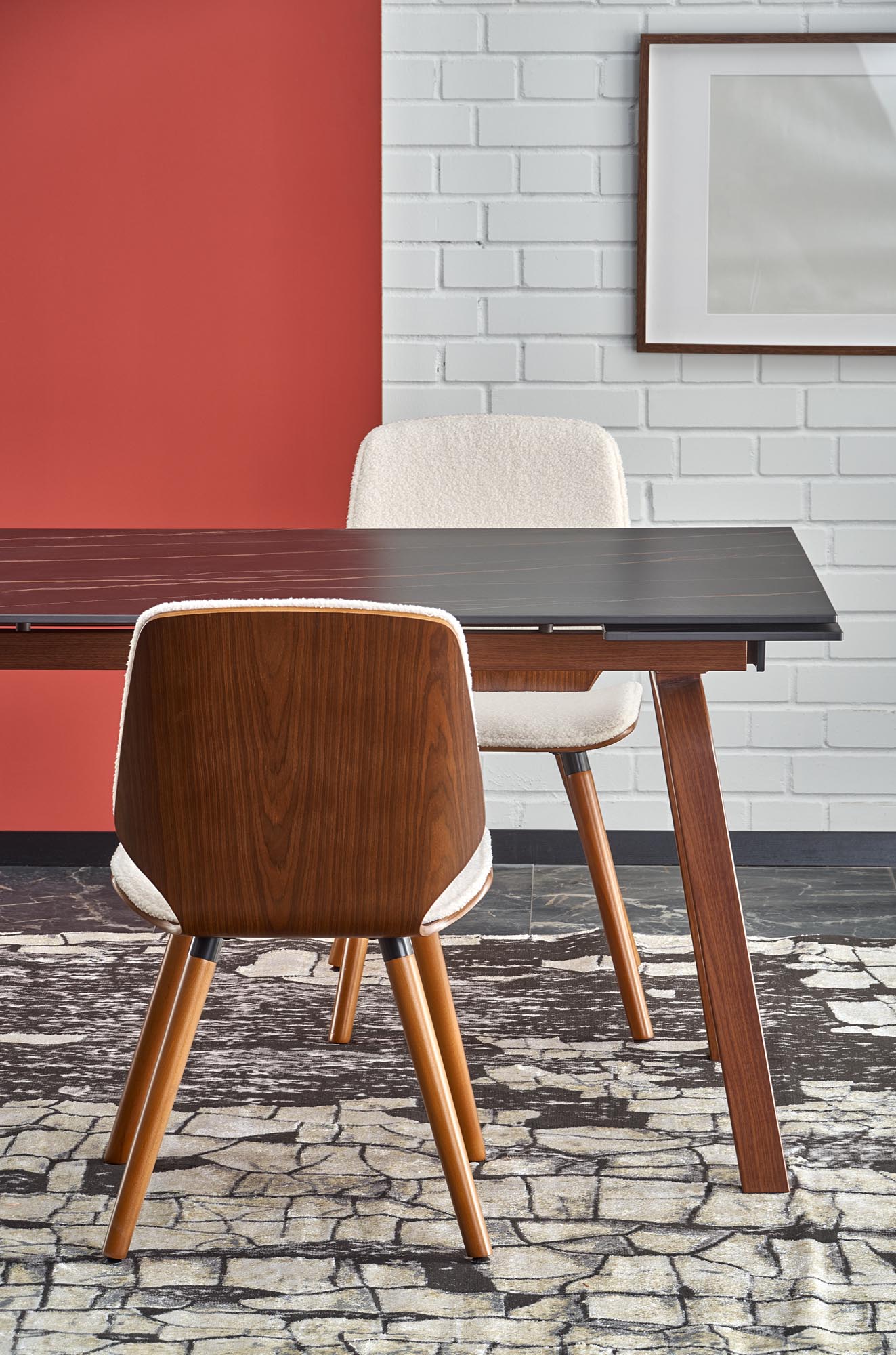 Kitchen Table West Narberth | size: Length: 82cm, Width: 200cm, Height: 76cm | color: Marble/Black/Walnut | image: 5 | variant: 1007406