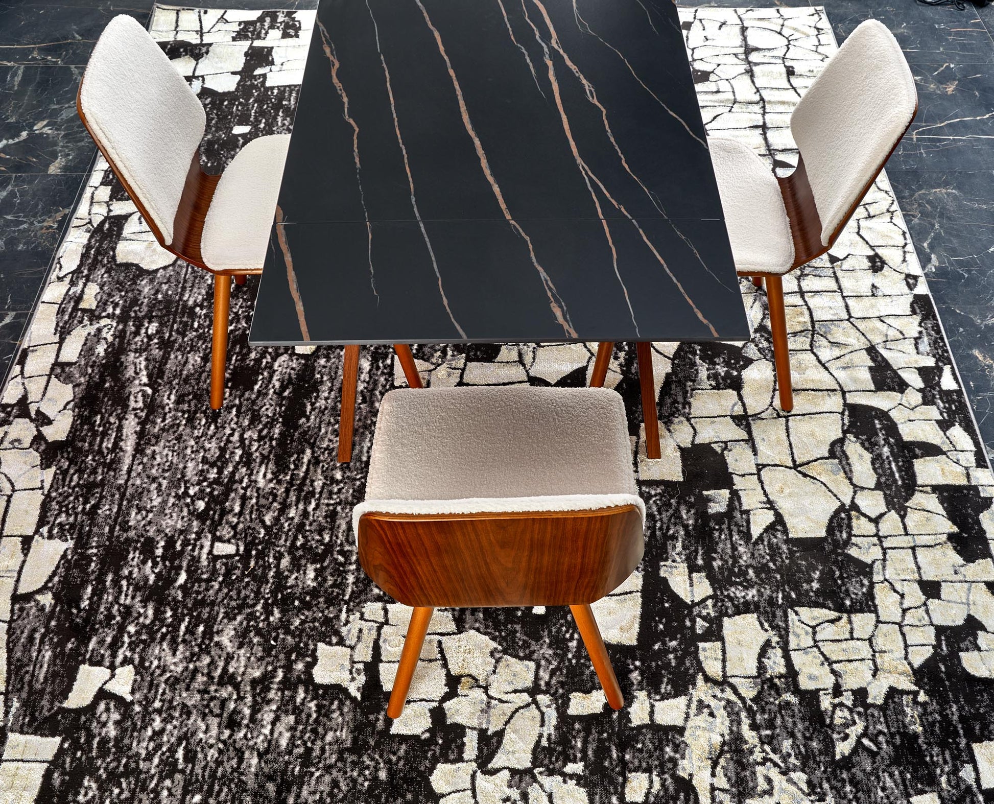 Kitchen Table West Narberth | size: Length: 82cm, Width: 200cm, Height: 76cm | color: Marble/Black/Walnut | image: 6 | variant: 1007406