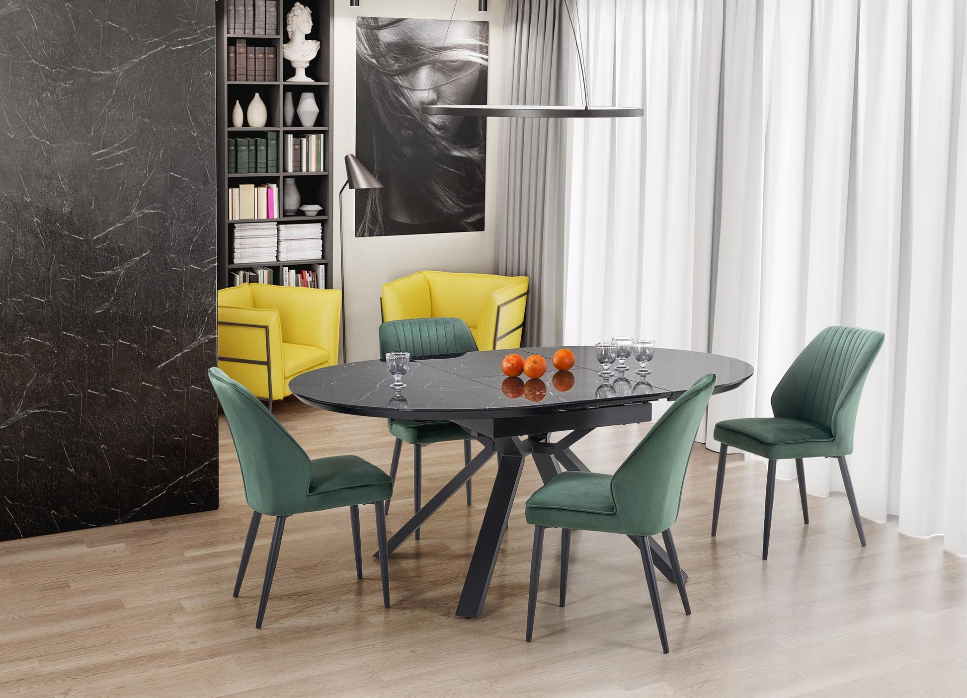 Kitchen Table West Rochester | size: Length: 130cm, Width: 180cm, Height: 76cm, Diameter: 130cm | color: Marble/Black | image: 2 | variant: 1007272