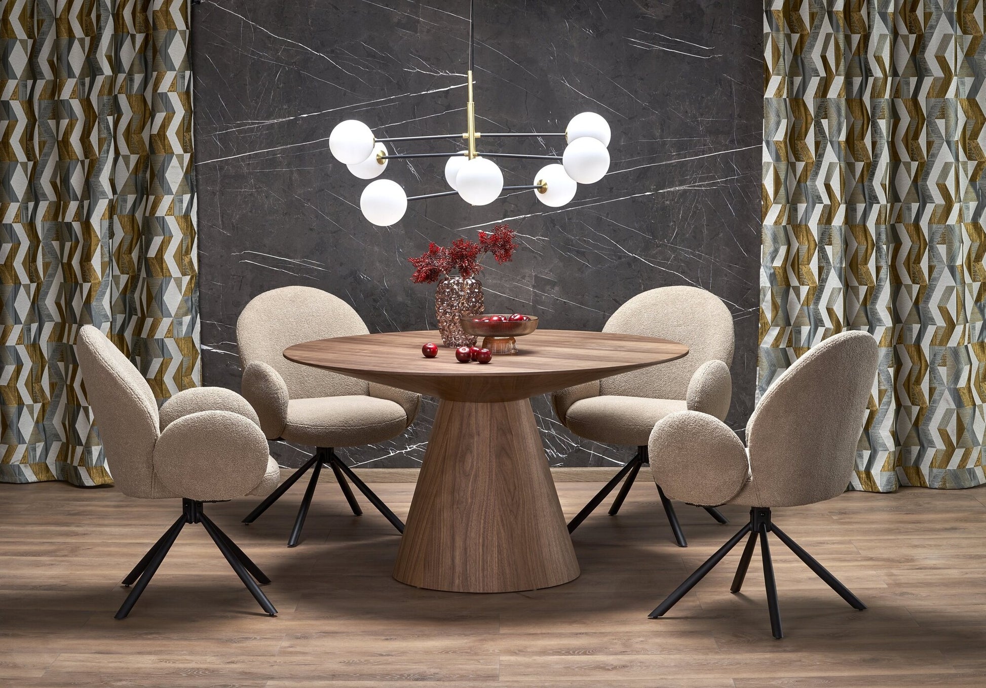 Kitchen Table West St Davids | size: Length: 136cm, Width: 136cm, Height: 78cm, Diameter: 136cm | color: Walnut | image: 1 | variant: 1007403