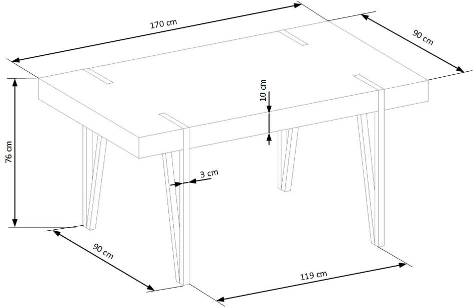 Kitchen Table Yohann | size: Length: 90cm, Width: 170cm, Height: 76cm | color: Black/Oak | image: 7 | variant: 1011242