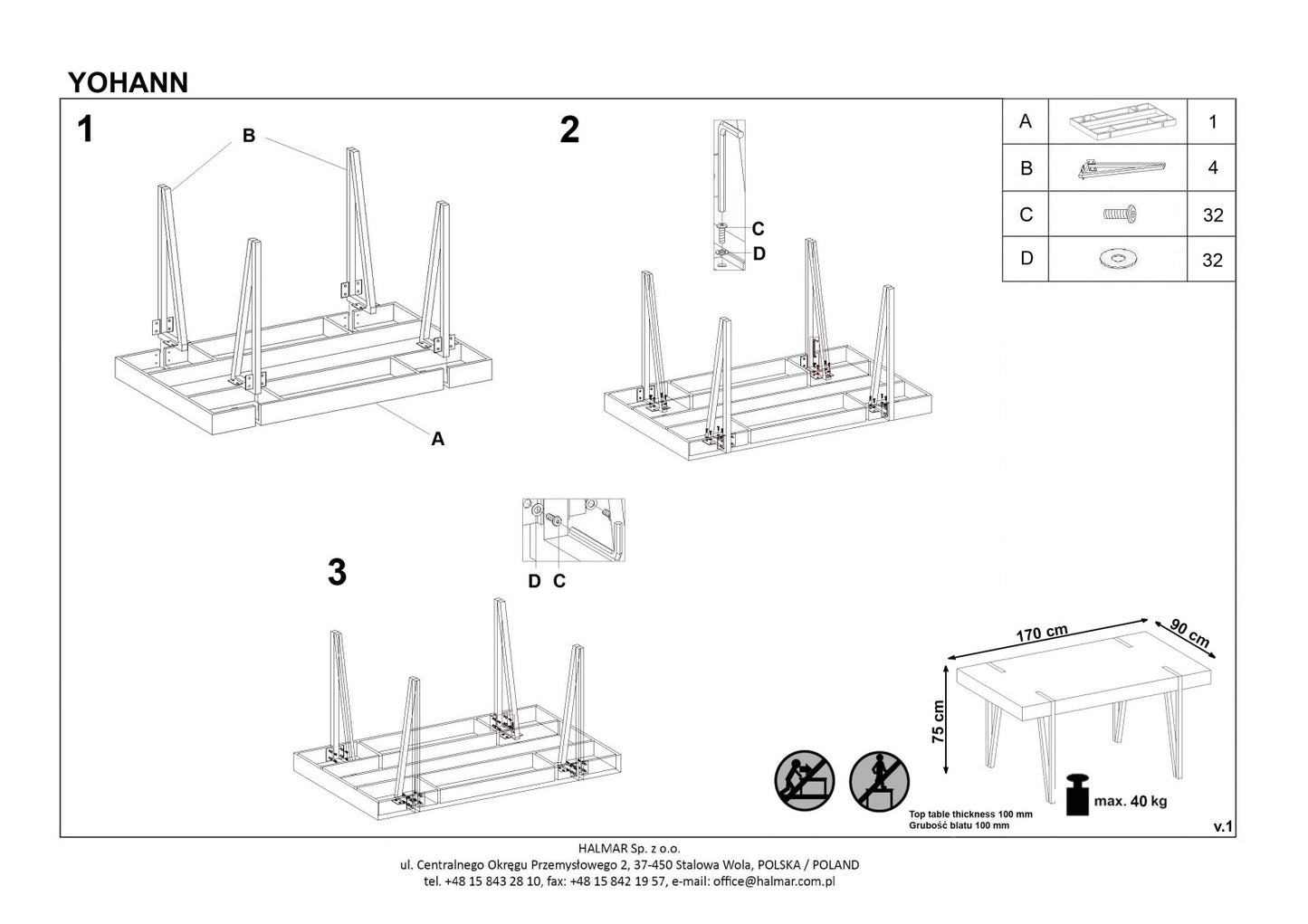 Kitchen Table Yohann | size: Length: 90cm, Width: 170cm, Height: 76cm | color: Black/Oak | image: 8 | variant: 1011242