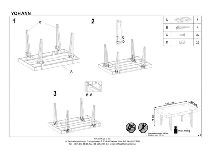 Kitchen Table Yohann | size: Length: 90cm, Width: 170cm, Height: 76cm | color: Black/Oak | image: 8 | variant: 1011242