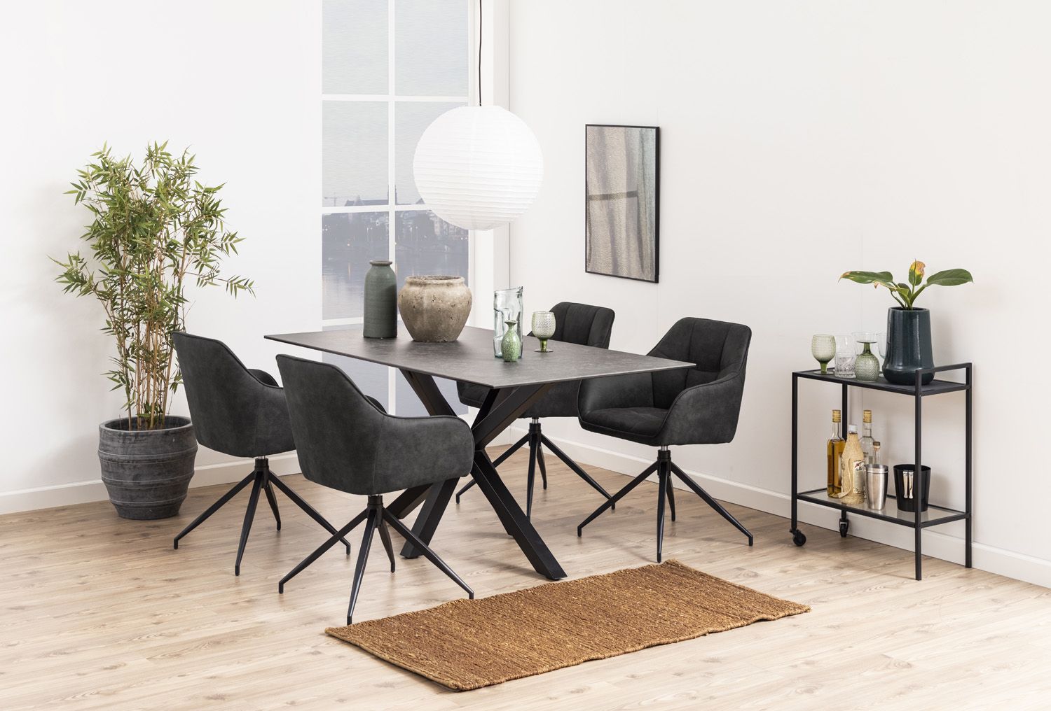 Kitchen Table Zurich | size: Length: 90cm, Width: 160cm, Height: 75.5cm | color: Black | image: 2 | variant: 1001567