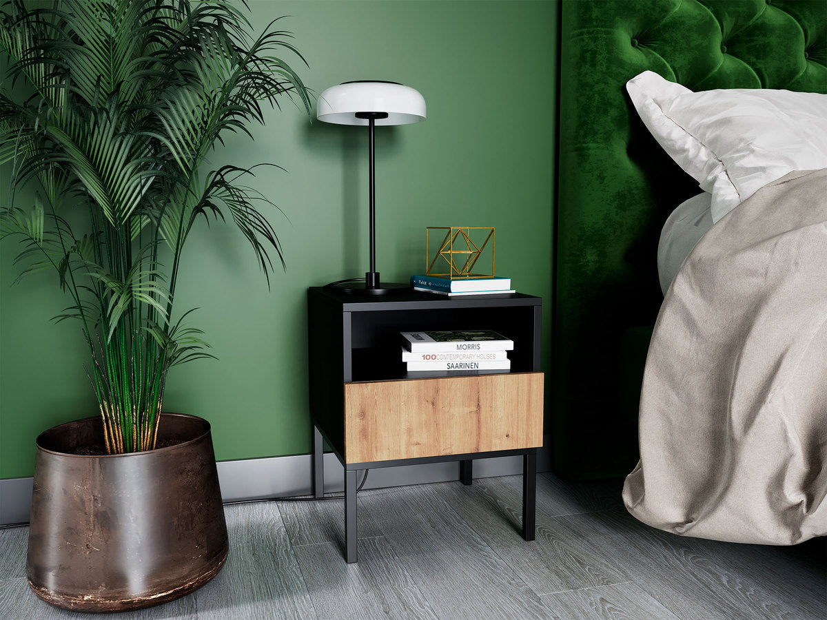 Nightstand Lanzzi | size: Width: 40cm, Height: 50cm, Depth: 40cm | color: Brown/Black | image: 0 | variant: 1014070