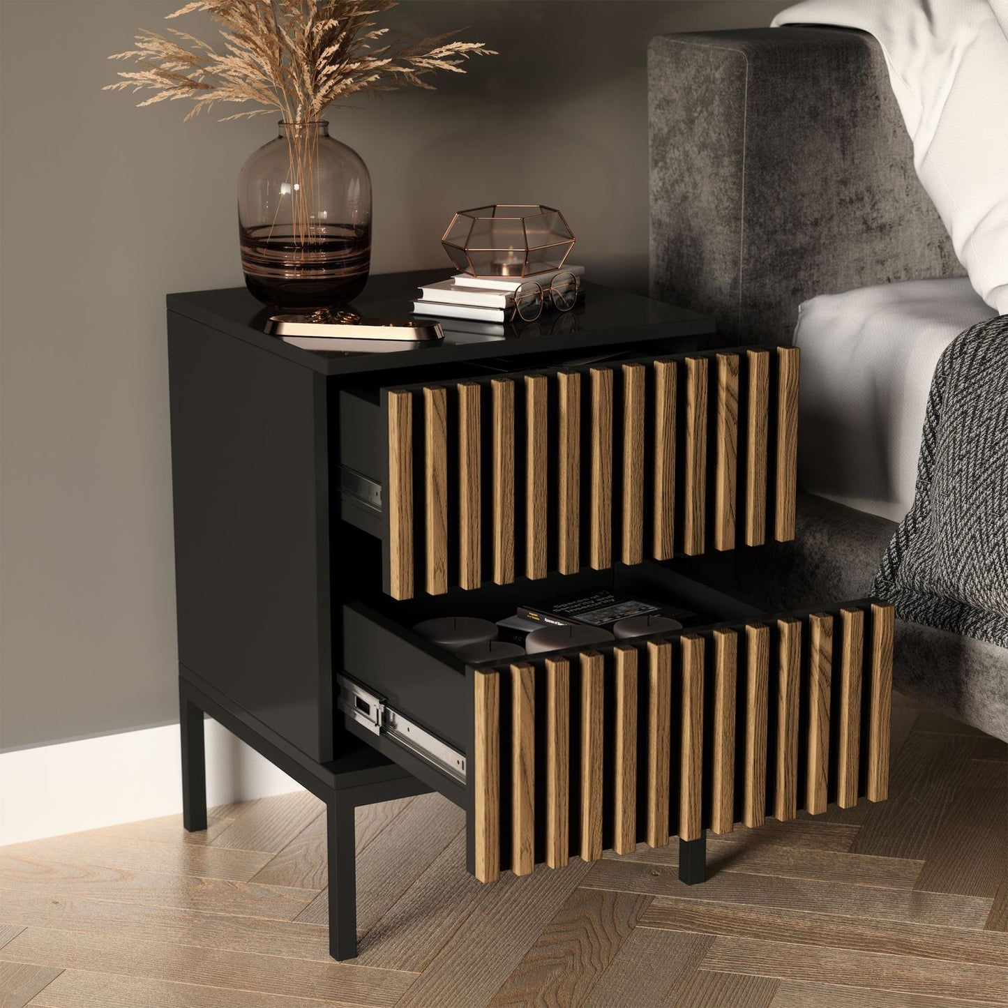 Nightstand West Welshpool | size: Width: 40cm, Height: 60cm, Depth: 40cm | color: Black/Oak | image: 3 | variant: 1017647
