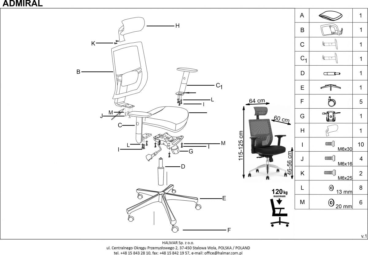Office Chair Admiral | size: Width: 68cm, Height: 130cm, Depth: 60cm | color: Gray | image: 2 | variant: 1011575