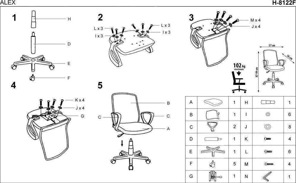 Office Chair Alex | size: Width: 57cm, Height: 99cm, Depth: 56cm | color: Gray | image: 3 | variant: 1011527