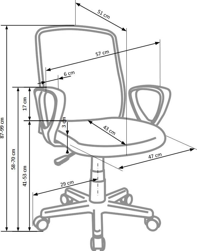 Office Chair Alex | size: Width: 57cm, Height: 99cm, Depth: 56cm | color: Gray | image: 4 | variant: 1011527
