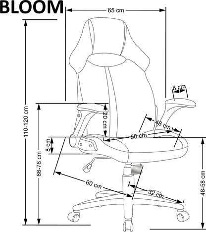 Office Chair Bloom | size: Width: 65cm, Height: 110cm, Depth: 60cm | color: Black/Grey | image: 2 | variant: 1005076