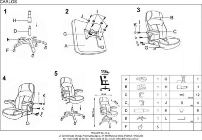 Office Chair Carlos | size: Width: 66cm, Height: 114cm, Depth: 70cm | color: Black | image: 7 | variant: 1005080