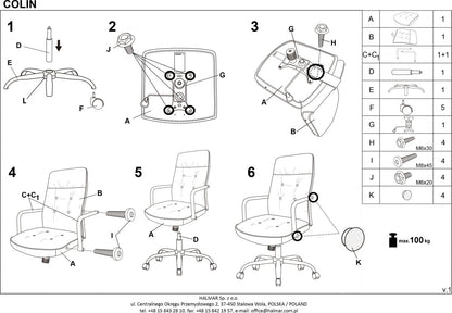 Office Chair Colin | size: Width: 54cm, Height: 110cm, Depth: 57cm | color: Gray | image: 8 | variant: 1011963