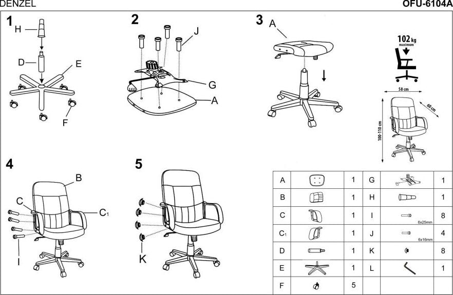 Office Chair Denzel | size: Width: 58cm, Height: 110cm, Depth: 60cm | color: Black | image: 3 | variant: 1005088