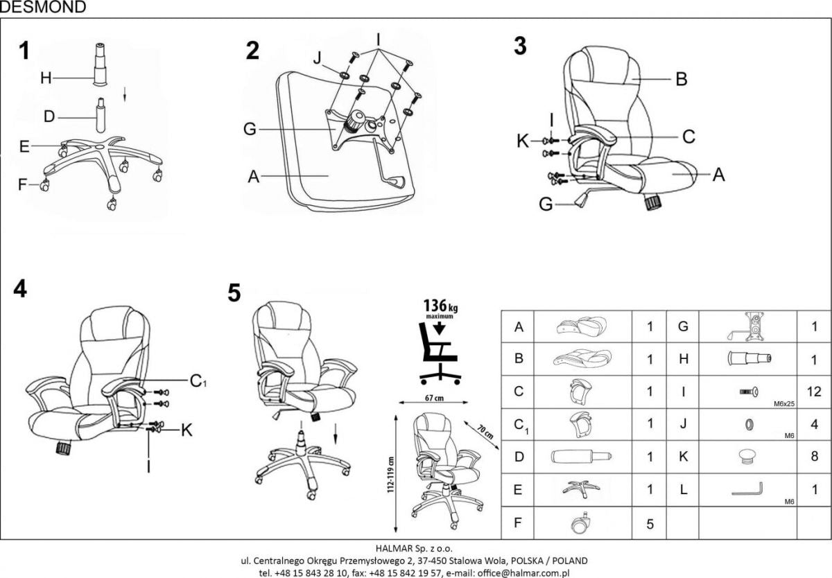 Office Chair Desmond | size: Width: 70cm, Height: 119cm, Depth: 67cm | color: Brown | image: 8 | variant: 1005084