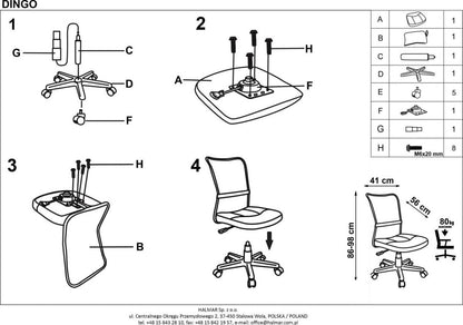 Office Chair Dingo | size: Width: 41cm, Height: 98cm, Depth: 56cm | color: Pink | image: 3 | variant: 1005093