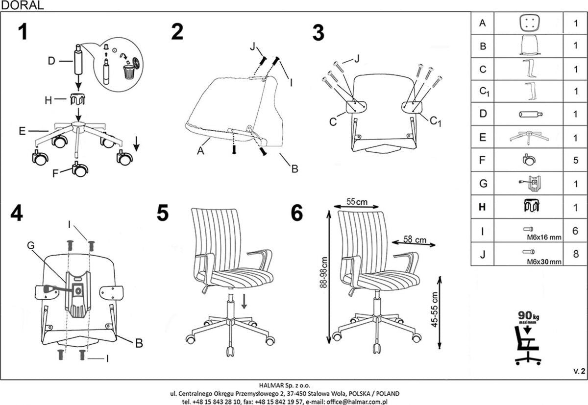 Office Chair Doral | size: Width: 55cm, Height: 98cm, Depth: 58cm | color: Gray | image: 2 | variant: 1005096