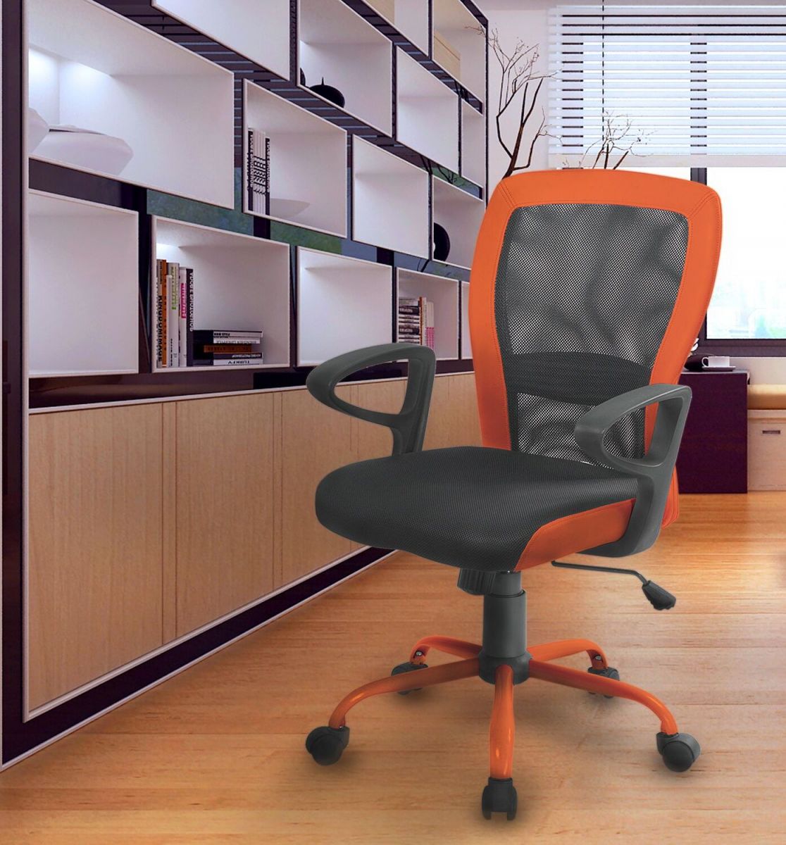 Office Chair Leno | size: Width: 60cm, Height: 91-98.5cm, Depth: 57cm | color: Orange | image: 2 | variant: 1005271