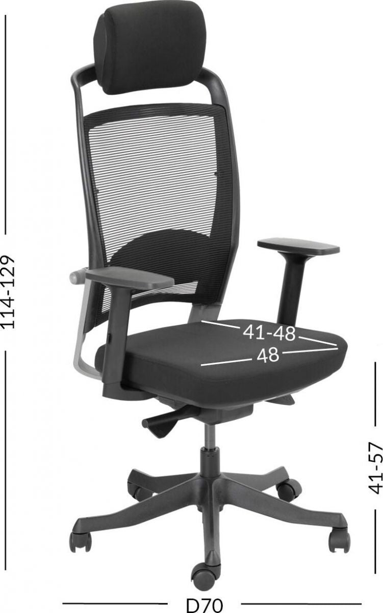 Office Chair Llangollen | size: Width: 62cm, Height: 129cm, Depth: 70cm | color: Black/Grey | image: 3 | variant: 1001174