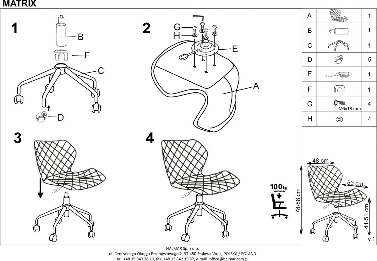 Office Chair Matrix 3 | size: Width: 48cm, Height: 88cm, Depth: 57cm | color: Gray | image: 7 | variant: 1005136
