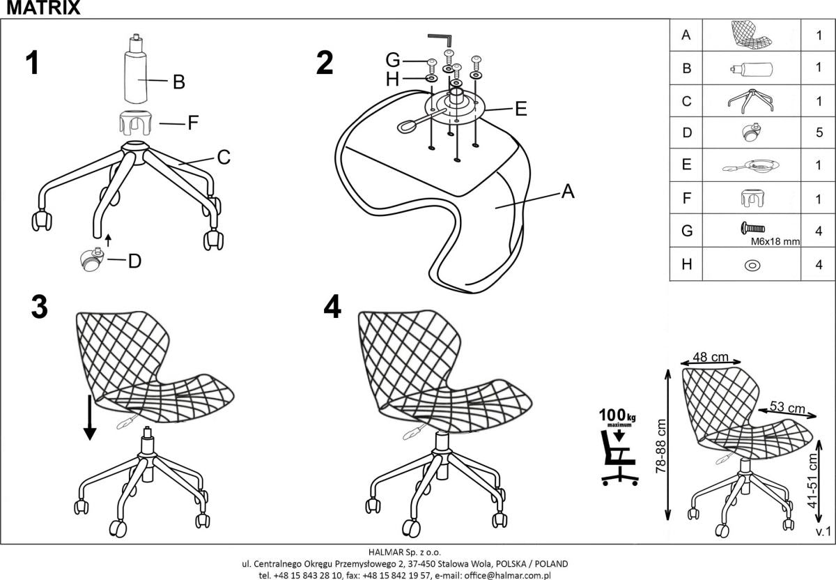 Office Chair Matrix | size: Width: 48cm, Height: 88cm, Depth: 53cm | color: Black | image: 4 | variant: 1005140